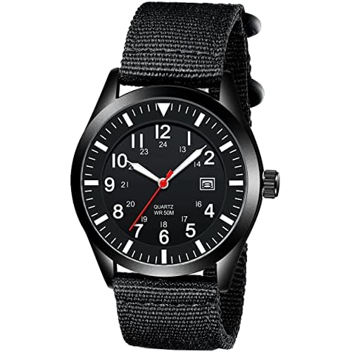 Kieyeeno - Relojes para hombre, correa de nailon, acero inoxidable, 30 m, resistente al agua, diseño analógico, relojes avanzados, banda de nailon, color negro, deporte" oro "militar