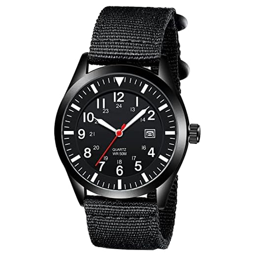 Kieyeeno - Relojes para hombre, correa de nailon, acero inoxidable, 30 m, resistente al agua, diseño analógico, relojes avanzados, banda de nailon, color negro, deporte" oro "militar