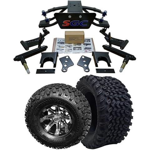 Hardcore Parts 6” Heavy Duty Double A-Arm Suspension Lift Kit for Club Car PRECEDENT Golf Cart (2004+) with 10" Machined/Black 'Tempest' Wheels and 22"x11"-10" DOT rated All-Terrain tires Cover