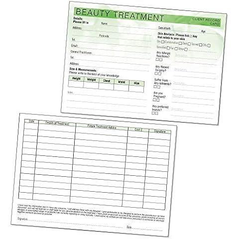 Beauty Client Record Card - Treatment Consultation Form for Mobile Therapists & Salons A6 Pack of 50 - Landscape Cover