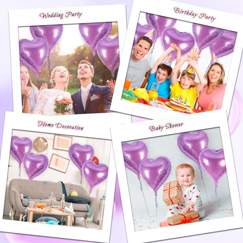 Image of 12 Pcs Light Purple Heart Balloons,18 Inch Heart Foil Balloons Love Balloon Valentine Balloon for Birthday Party Wedding Engagement Party Baby Shower Valentine Day Decorations