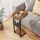 Vagusicc C Shaped End Table for Couch, Side Table Small End Table, Couch Side Table for Small Spaces, Slide Under Sofa TV Tray with Metal Frame for Living Room, Bedroom (Brown)