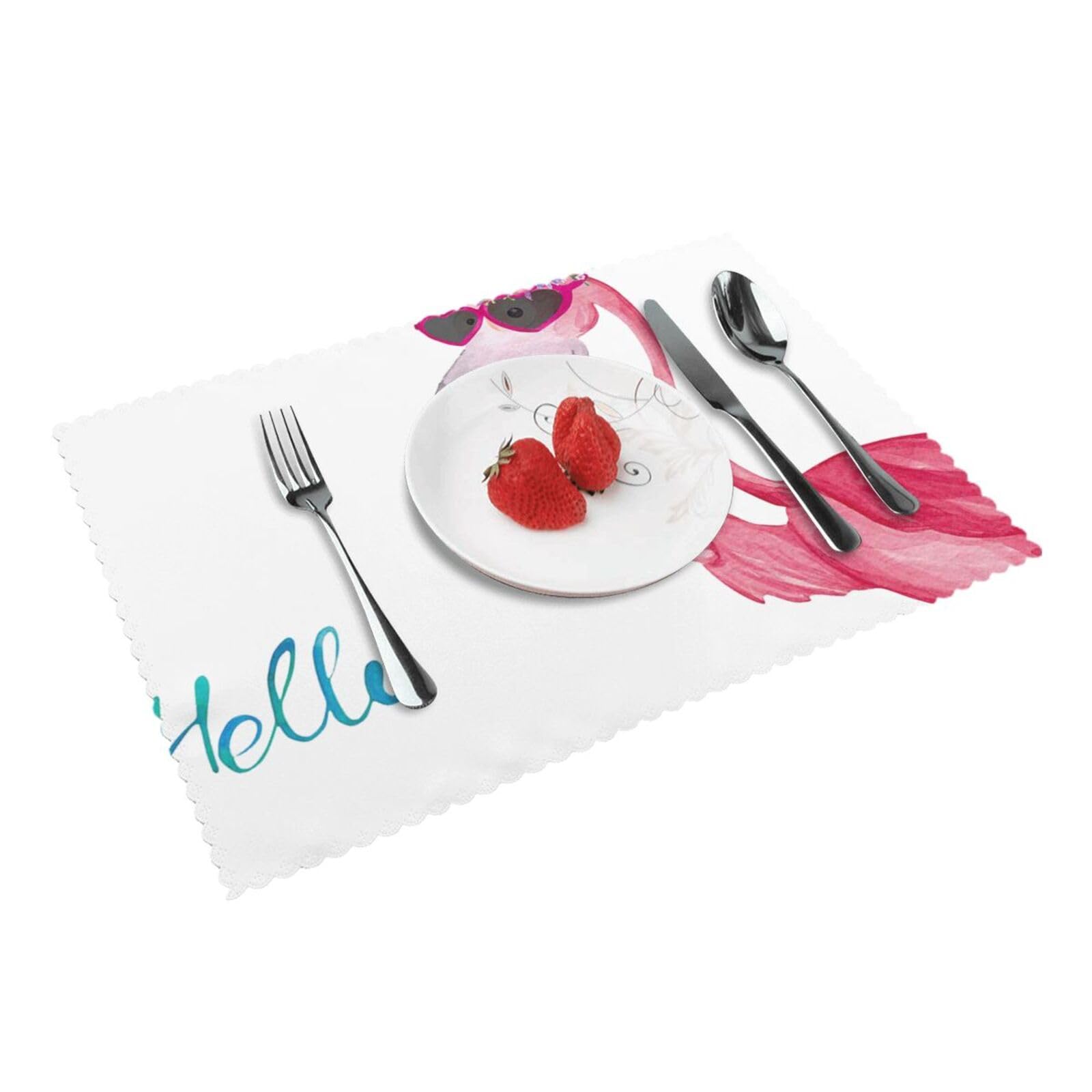 4 PCS Heat Resistant Placemat 45x30 CM, Hello Glasses Flamingo Printed Non-Slip Place Mats for Kitchen Dining Table Indoor Outdoor