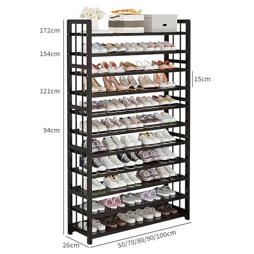 Étagère à chaussures 10 niveaux en bambou noir 100 cm - 3