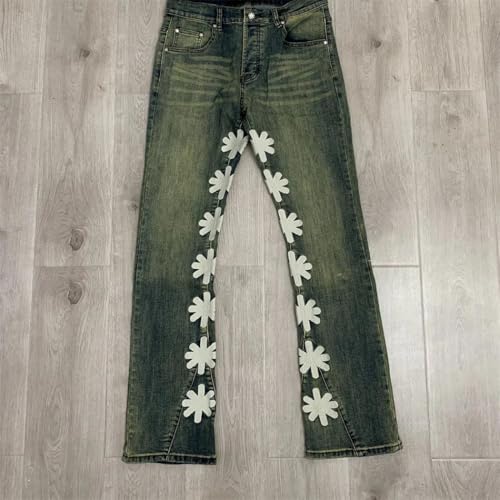 Men Baggy Wide Leg Denim Pants High Waist Oversized Casual Streetwear with Floral Embroidery3