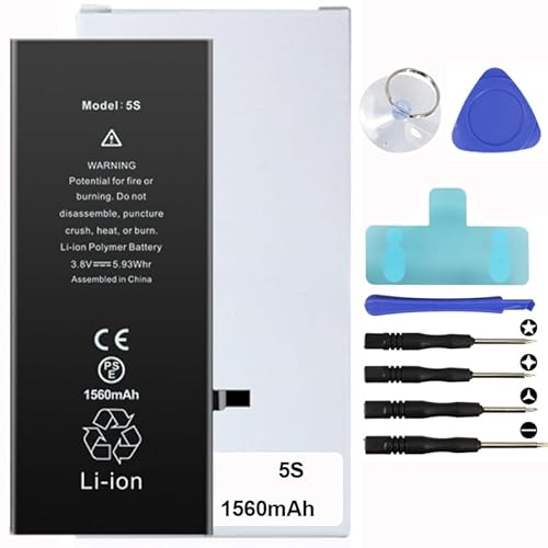Battery Kit for iPhones Includes Waterproof Sticker, Battery Stickers, MAGNETIC Tools【12 Month Warranty】 (iPhone 5S)