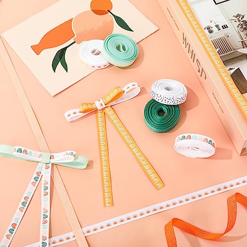 Image of Whaline 8 Rolls Boho Ribbon 40 Yards 0.4 Inch Grosgrain Ribbon Colorful Boho Sun Fabric Craft Ribbons for Back to School Wreath Bow Making Gift Wrapping Decor DIY Crafts