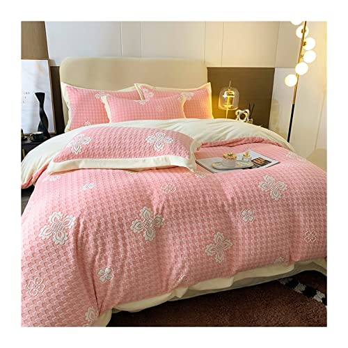 Genérico Juego De Cuatro Piezas De Terciopelo De Leche, Funda De Edredón Gruesa De Invierno, Diseño De Cremallera Invisible, Ropa De Cama De Color Sólido Jacquard, Ropa De Cama De Franela