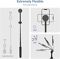 Vista 3 de PHOPIK Trípode magnético para teléfono selfie stick de 35 pulgadas, trípode extensible para teléfono con zapata fría y control remoto, compatible