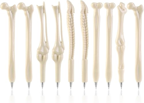 Tinksky plumas con diseño de huesos, de tinta negra, para artistas, para la escuela, oficina o como regalo de cumpleaños, paquete de 10 unidades.