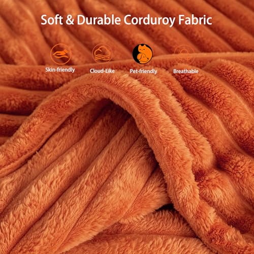 Image of 93 inch U-Shaped Boneless Couch, Corduroy Cloud Couch Sectional with Chaise and Ottoman, Deep Seat Modular Sectional Sofas for Living Room, No Assembly - Orange (Right Facing Chaise)