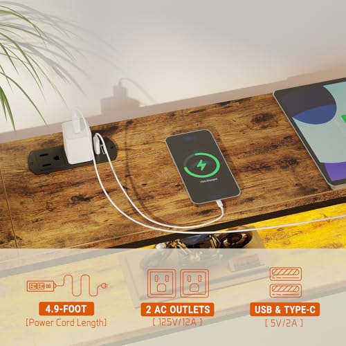 CollaredEagle 70\" Console Table with Power Outlets, Sofa Table with LED Lights, Narrow Entryway Table with Shelf, Behind Couch Table for Living Room - Thumbnail 4