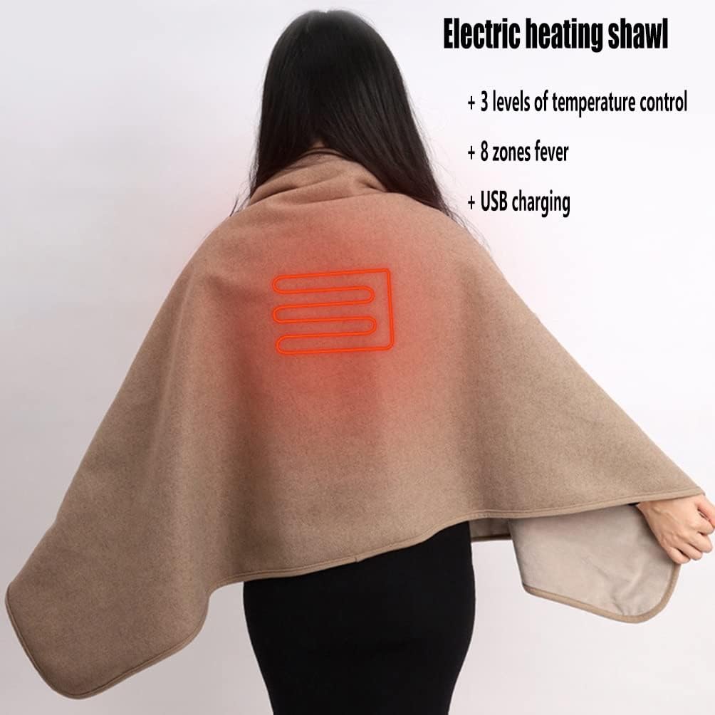 Electric Blanket, Heated Blanket USB Electric Heating Shawl, Portable Thermal Electric Blanket with Pockets, Wearable Multifunctional Car Heated Blanket