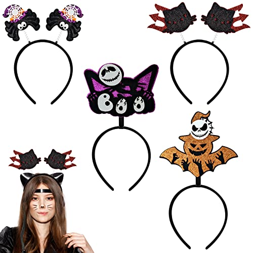 Cisolen 4 Pièces Bandeau D'Halloween Chapeau De Sorcière Bandeau Chauve-Souris Araignées Accessoires Pour Cheveux Pour Enfants Pour Fête Effrayante Carnaval Décoration D'halloween Couvre-Chef Cover
