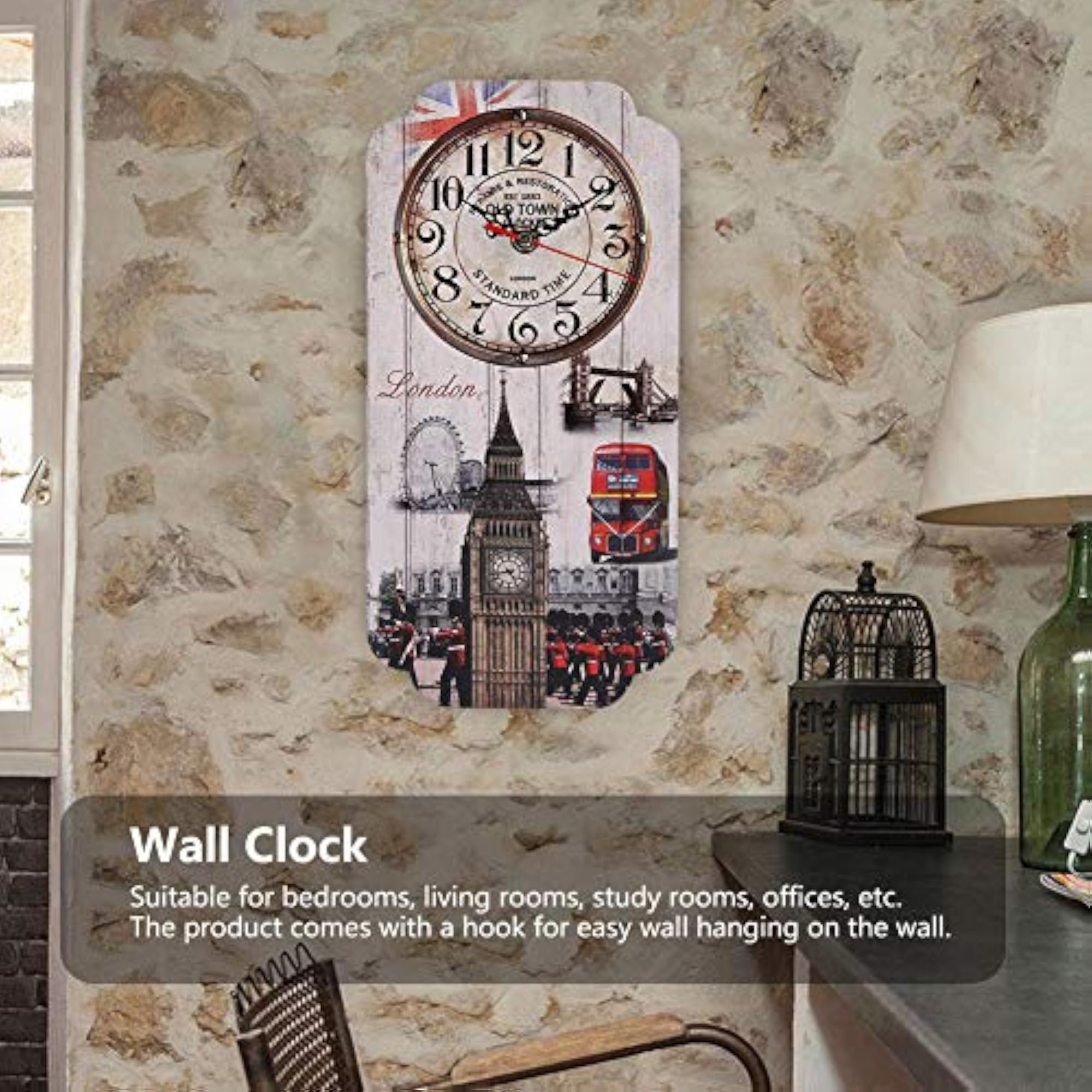 Retro European Wall Clock for Bar Decoration, Durable Rectangular