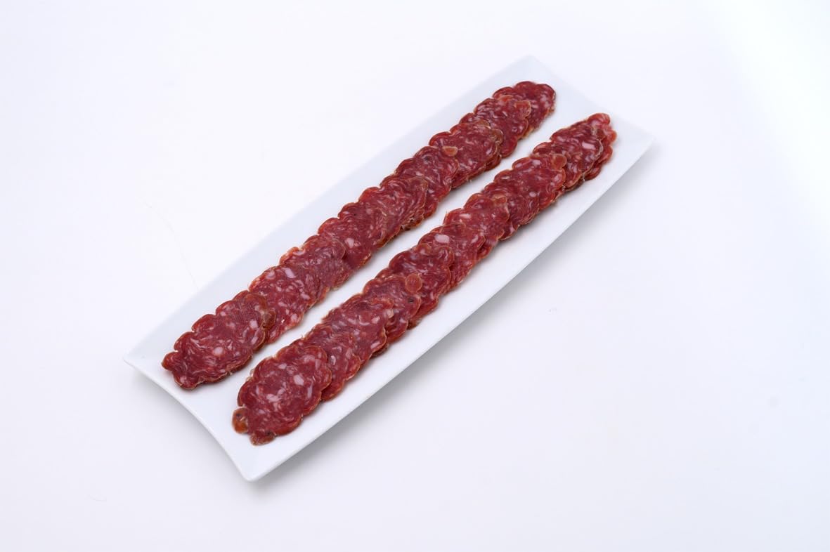 BELLOTERRA | Confezione da 5 Buste Salchichón di Ghianda Iberico Affettato | 5 x 80 gr | Busta in Atmosfera Protettiva | Stagionatura Artigianale 4-5 Mesi | Razza Iberica | Salume Gourmet Tradizionale