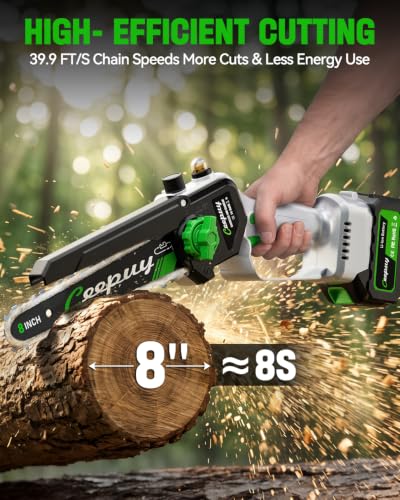 Image of CEEPUY 8 Inch Brushless Mini Chainsaw with 2x4000mAh Batteries, Battery Powered Handheld Electric Chainsaw with Automatic Oiler /Safety Lock, Ideal for Tree Pruning, Branch Trimming & Wood Cutting