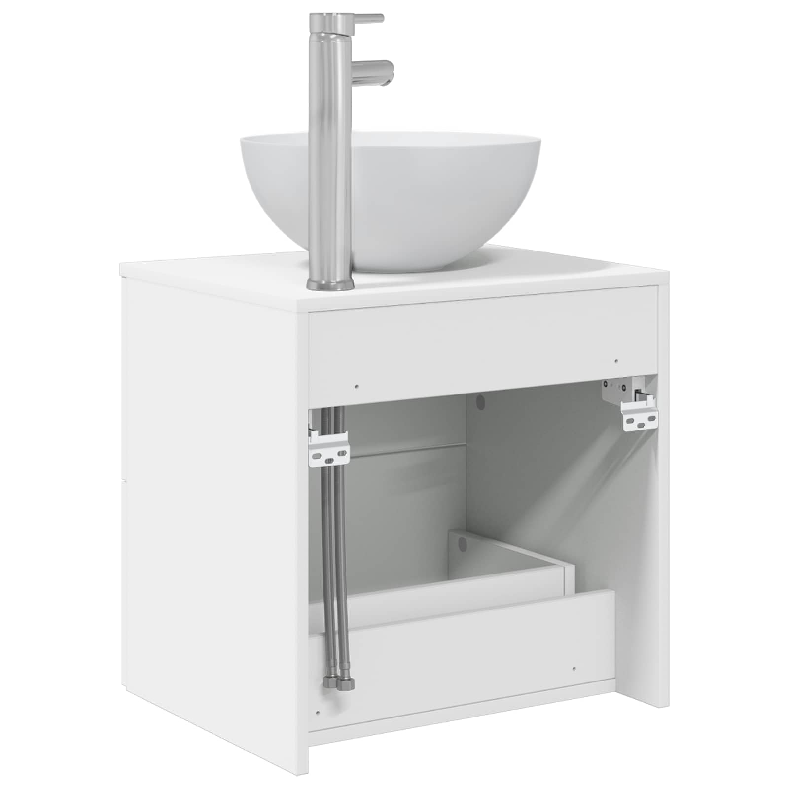 Mobile sottolavabo da parete in legno bianco, 49,5 x 35 x 63 cm, con cassetto e porta, per mobili da bagno e WC degli ospiti, mobiletto sottolavabo salvaspazio con ripiano e accessori di