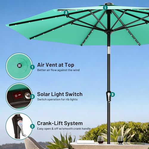 Image of AreShark 9FT Patio Umbrella with Solar Lights, 32 Lighted Pool Umbrella w /Tilt and Crank, Outdoor Market Solar Umbrellas for Garden, Deck, Backyard, Pool and Beach, Cerulean