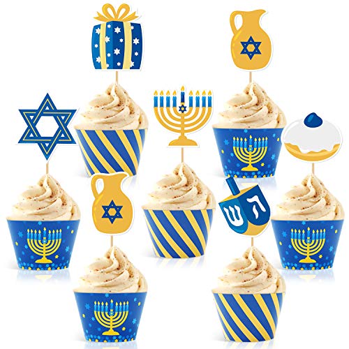 48Pcs Hanukkah Cupcake Toppers And Wrappers For Hanukkah Party Decorations Chanukkah Theme Party Supplies #TOP8