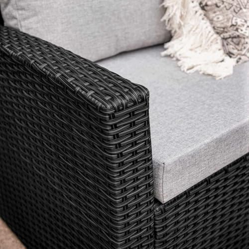 Image of DEVOKO 6 Pcs Outdoor Conversation Set Patio Furniture Set All Weather Wicker Sectional Couch 7 Seater Sofa Dining Table Garden, Poolside, Balcony, Backyard (Black And Grey Color)