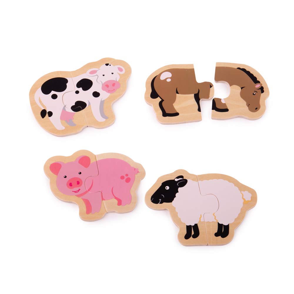 Amazon.com: Bigjigs Toys Wooden Two Piece Puzzles - Farm Animals