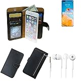 K-S-Trade Für Huawei P40 Pro Hülle TOP Set Handy Hülle Schutz Hülle Für Huawei P40 Pro Schwarz Aus Kunstleder + Kopfhörer Smartphone Tasche