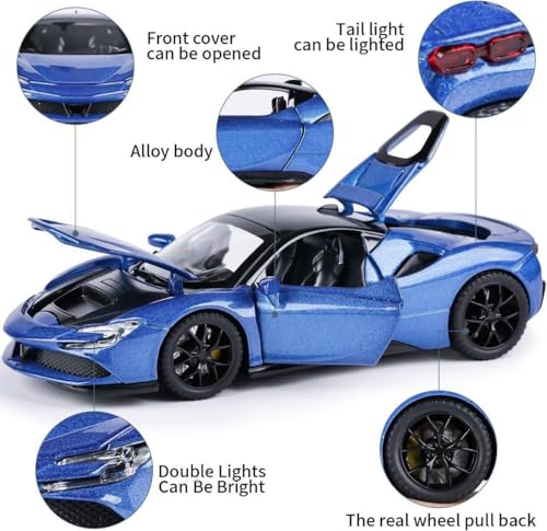 Image of 1 /32 Ferrari SF90 Model Car with Box, Zinc Alloy Pull Back Toy car with Sound and Light for Kids Boy Girl Gift?Colors as Per Stock? (Ferrari SF90)