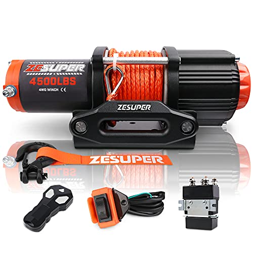 ZESUPER 4500-lb Electric Winch Waterproof Winch Kit IP67 Synthetic Rope with Hawse Fairlead, with Both Wireless Handheld Remote