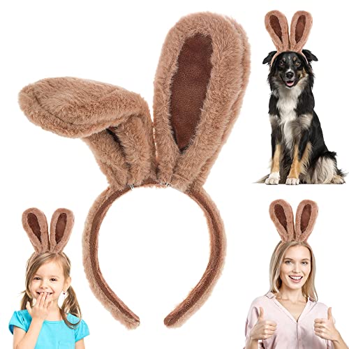 MAKINGTEC Bunny Ears Headband Cute Easter Plush Rabbit Ears Hairbands Cosplay Costume Fancy Dress Up Accessories Hair Styling Party Favor Decoration Fluffy Headpiece Christmas Party Adults (brown)