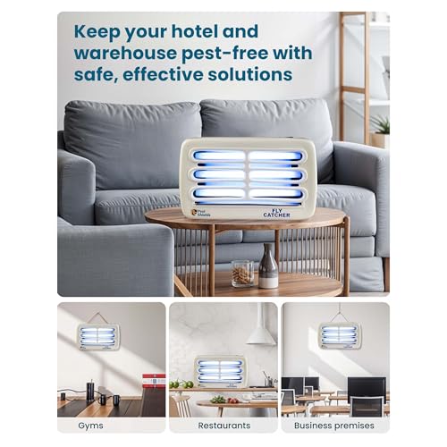Image of Electronic Fly Catcher Machine with 3 UV Tubes & 3 Glue Pads | Front Mounted Insect Killer | Chemical-Free Fly Trap for Home, Restaurant & Office- White