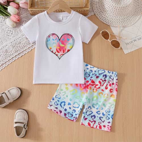 Image of Cakaner Toddler Kids Girl Clothes Floral Letter Graphic Top + Shorts 2PC Girls Summer Short Set