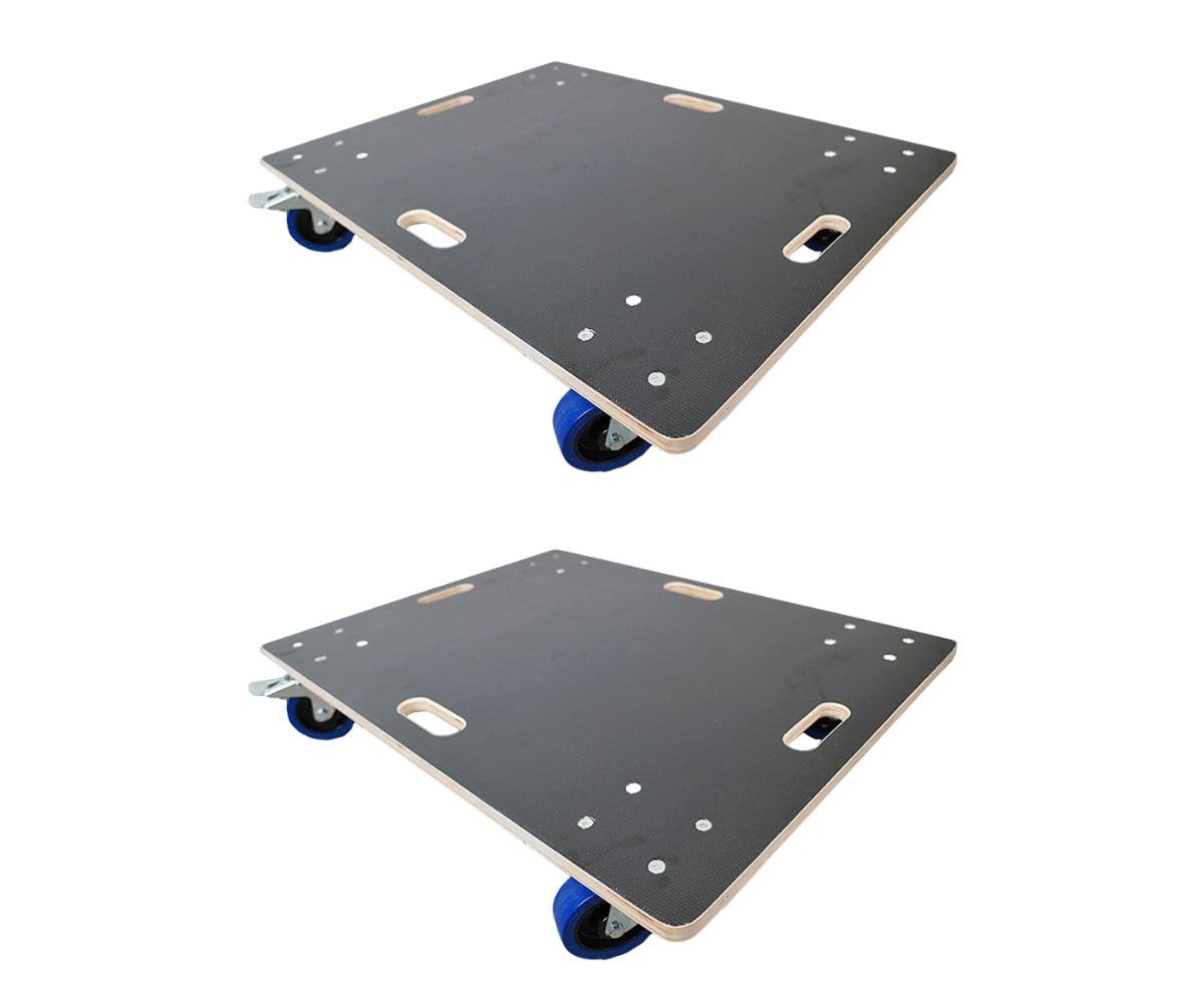 PROREGAL 2er Set Transportroller 800kg 80x60 cm mit 2X Feststellbremse Hercules Schwerlast 4 Gummirollen & Griff, Siebdruckplatte rutschfest, Rollbrett für Möbel Reifen Kisten Möbelroller Werkstatt