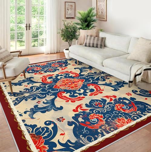 Area Teppich 80x150 waschbar Teppiche for Wohnzimmer Cream Blue...