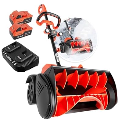 VOLTASK 48V 16-inch Cordless Snow Shovel with Wheels, LED Lights, 2 Batteries & Dual Quick Charger Included