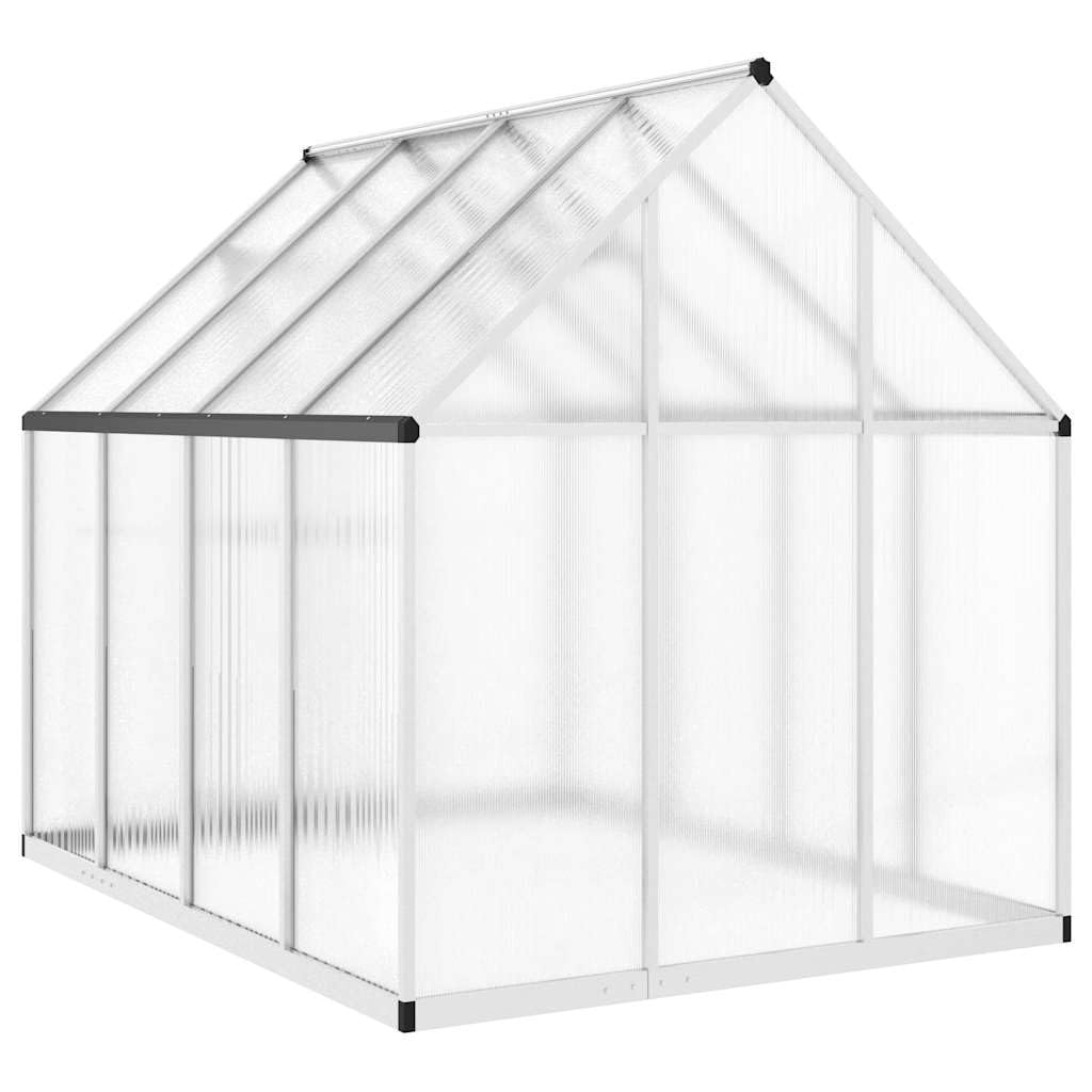 Szklarnia z ramą fundamentową z aluminium i poliwęglanu 224 x 169 x 195 cm, srebrna przezroczysta, z drzwiami skrzydłowymi i 5-stopniowo regulowanym oknem wentylacyjnym, do warzyw i ziół