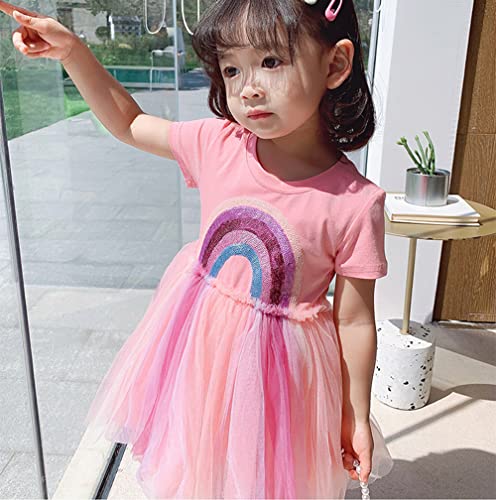 Retsugo Girls Casual Dress Toddler Girl Summer Dresses Short Sleeve Tutu Dresses For Little Girls 1-8 Years 1039-Pink #TOP3
