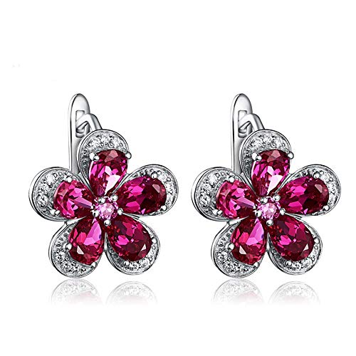 Rubis boucles d'oreilles légères cerceau fleur pour oreilles sensibles
