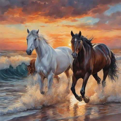 Jawecci Chevaux Diamond Painting pour Adulte Débutant, Complet Peinture Diamant Broderie Canevas 5D Diamant Point De Croix, Diamond Art Animaux Cristal Diamond Peinture Home Decor 30X30cm