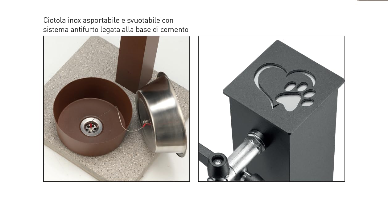 Fontana fontanella da giardino per cani e gatti Made in Italy con ciotola rimovibile, base in cemento e doppio rubinetto Bel-Fer REX-R