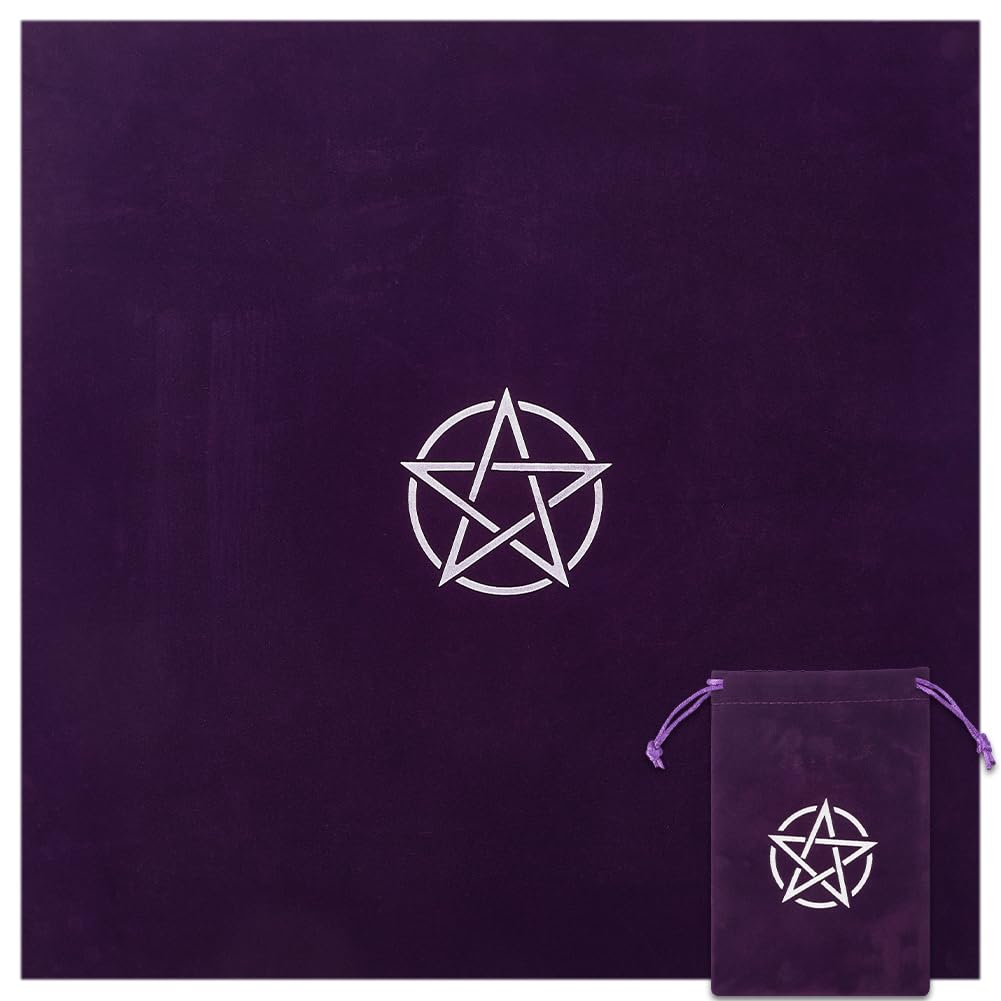 CREATCABIN Tarot Tablecloth Tarot Card Bags Square Altar Cloth Purple Pentagram Star Velvet Packing Jewelry Pouches Tarot Storage Dice Bag with Drawstring for Crystals Witchcraft Divination Witchery