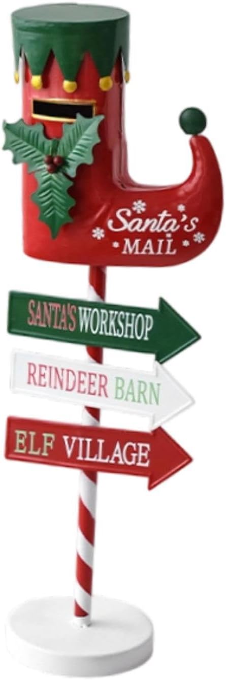 Christmas Mailbox Statue Iron Mailbox Hotel Front Desk Decoration Festival Letter Box Sculpture Xmas Decor for Living Room, Street Sign Mailbox