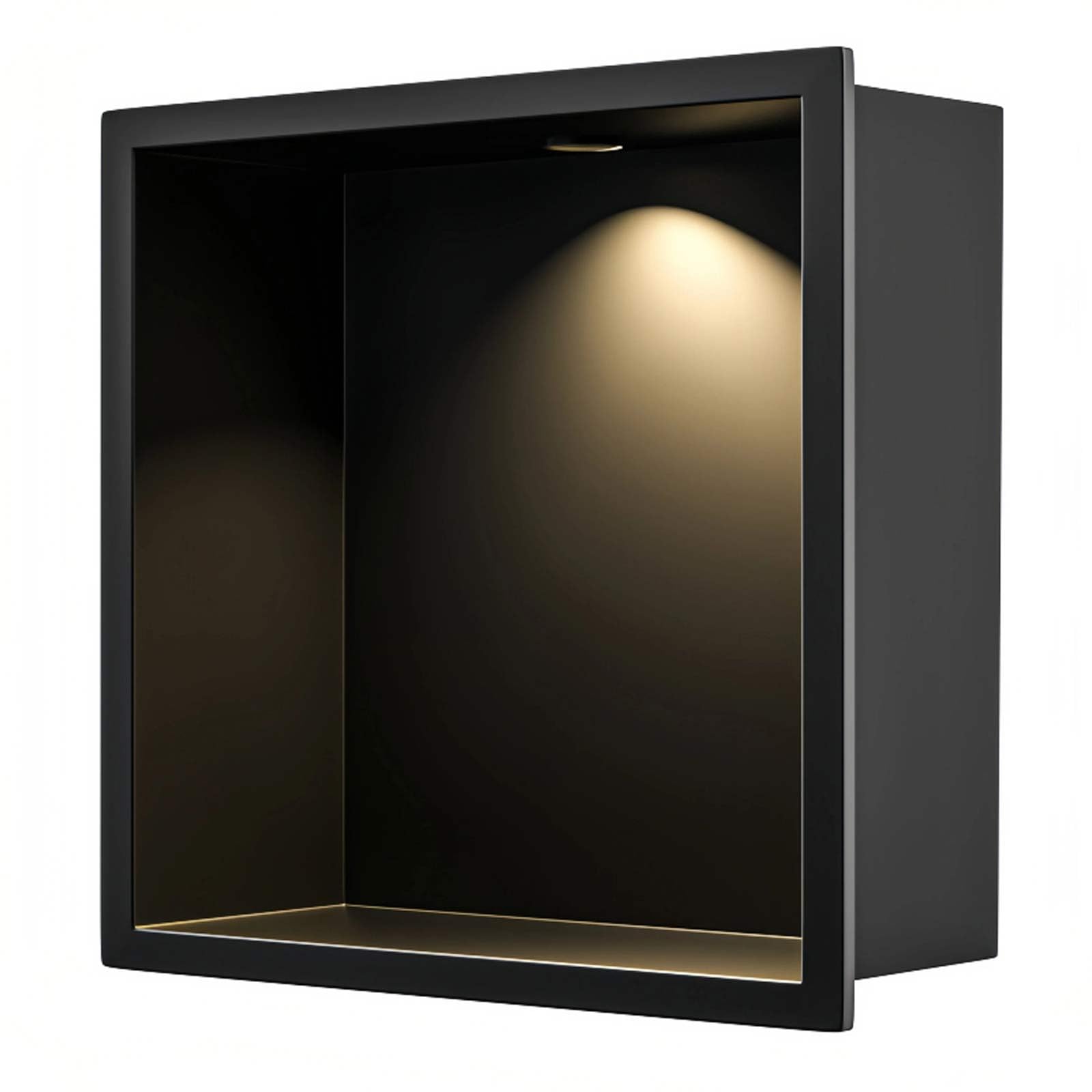 Étagère de douche encastrée noir mat avec niche de rangement LED en acier inoxydable