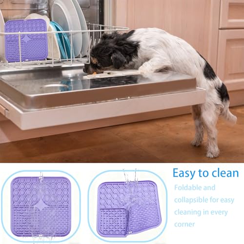 HAYGEM 2 Stück Schleckmatte Katze Fütterung, Leckmatte Hund mit Rutschfesten Saugnäpfen, Slow Feeder Hund, Inklusive Schaberbürste, Lila und Blaue Futtertröge Eignen Sich zum Baden und Putzen