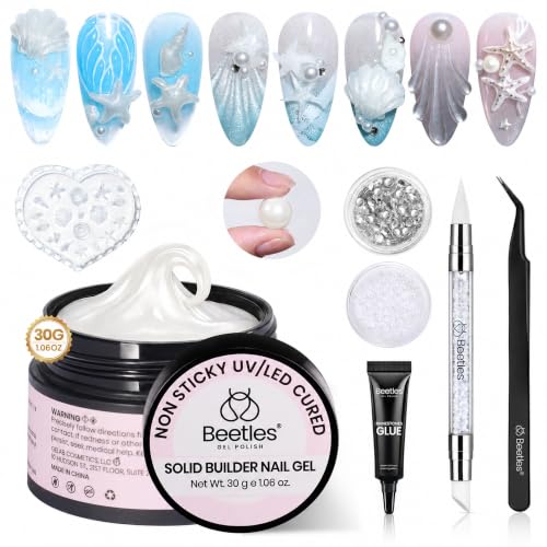 Beetles 3D Gel Nail Art &amp; 3D Mold, 1.06 oz Pearl White with Sculpting Pen
