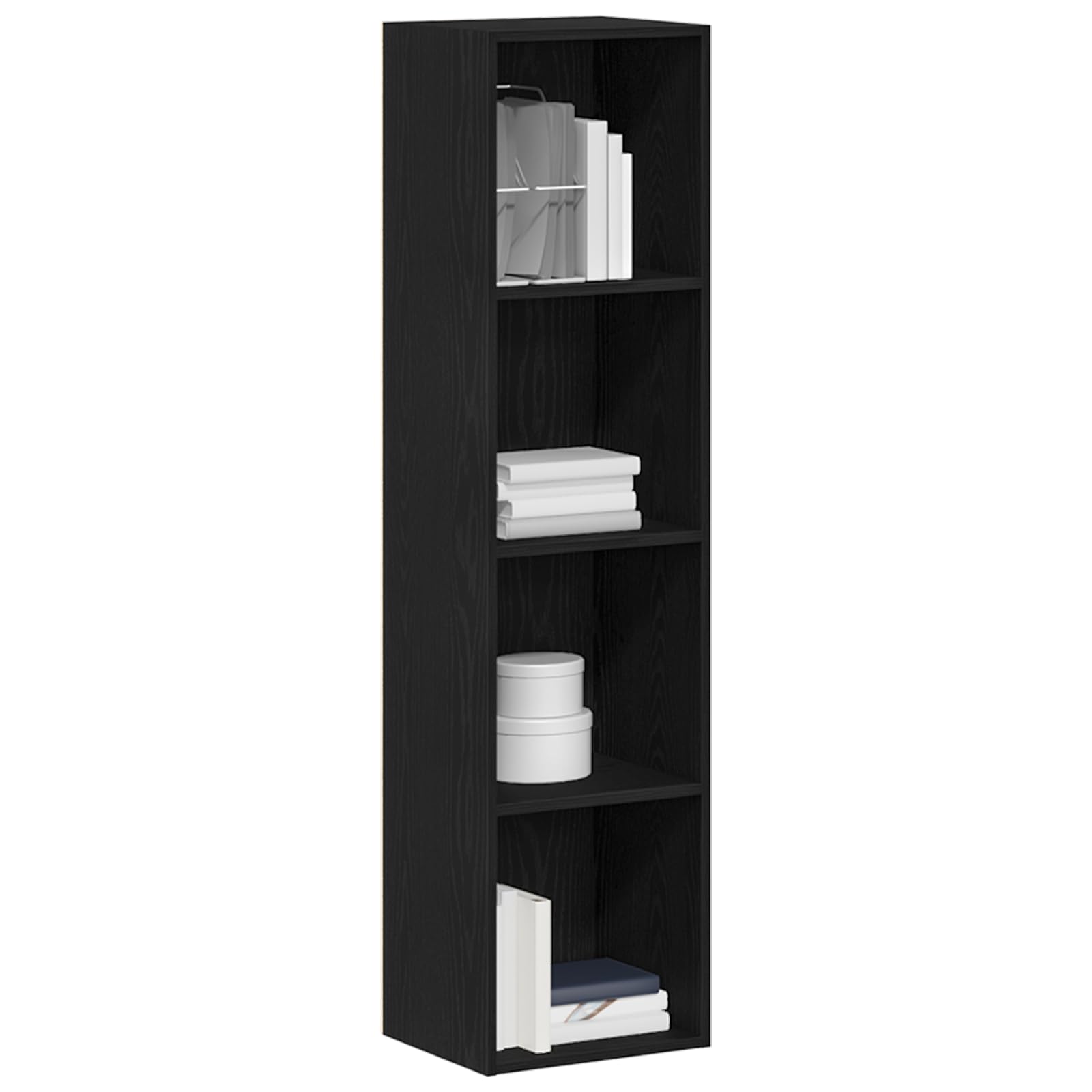 Libreria a 4 ripiani, effetto rovere nero, scaffale sottile per soggiorno e ufficio, in legno, 36 x 30 x 143 cm