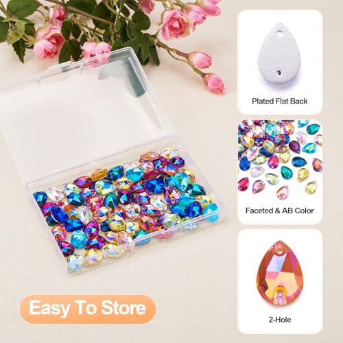PH PandaHall 84pcs Teardrop Sew on Rhinestones Faceted Crystal Glass Claw Rhinestone Flatback Cabochons for DIY Dress Clothes Shoes Bag Decorations (GLAA-TA0001-45-YS-EU) - Image 3