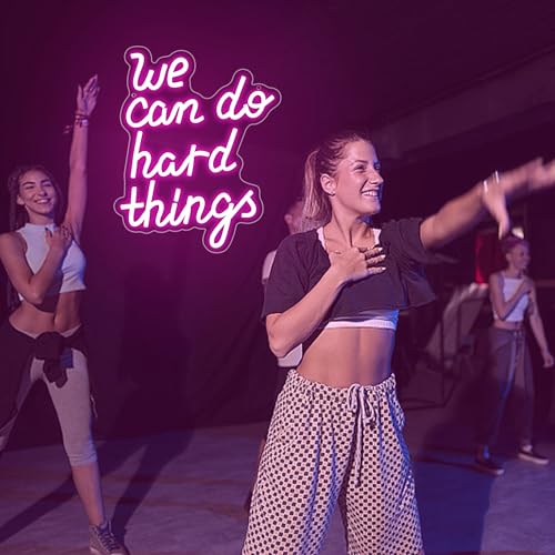 Image of We Can Do Hard Things Neon Sign for Wall Decor | Classroom, Girls Room Decor, Inspirational LED Light for Study, Library, Positive Wall Art, Gifts for Kids, Size 11.3*13.8in
