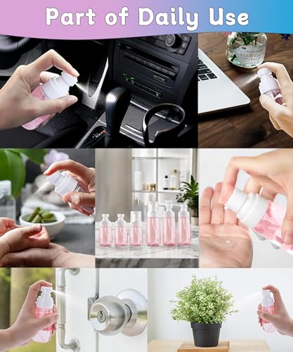 6 Pack Small Spray Bottles - Travel Size 3 Pack 1oz/30ml and 3 Pack 2oz/60ml with 3pcs Funnels, Fine Mist Mini Plastic Refillable Spray Bottles - Pink3