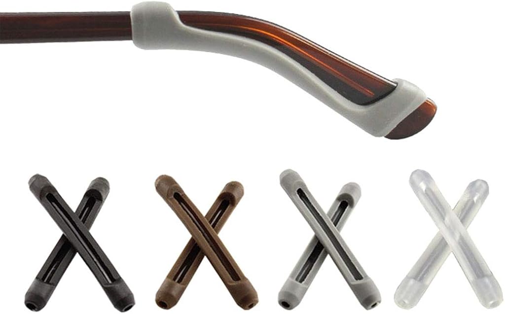 4 Pairs Eyeglasses Temple Tips Sleeve Retainer, Soft Silicone AntiSlip